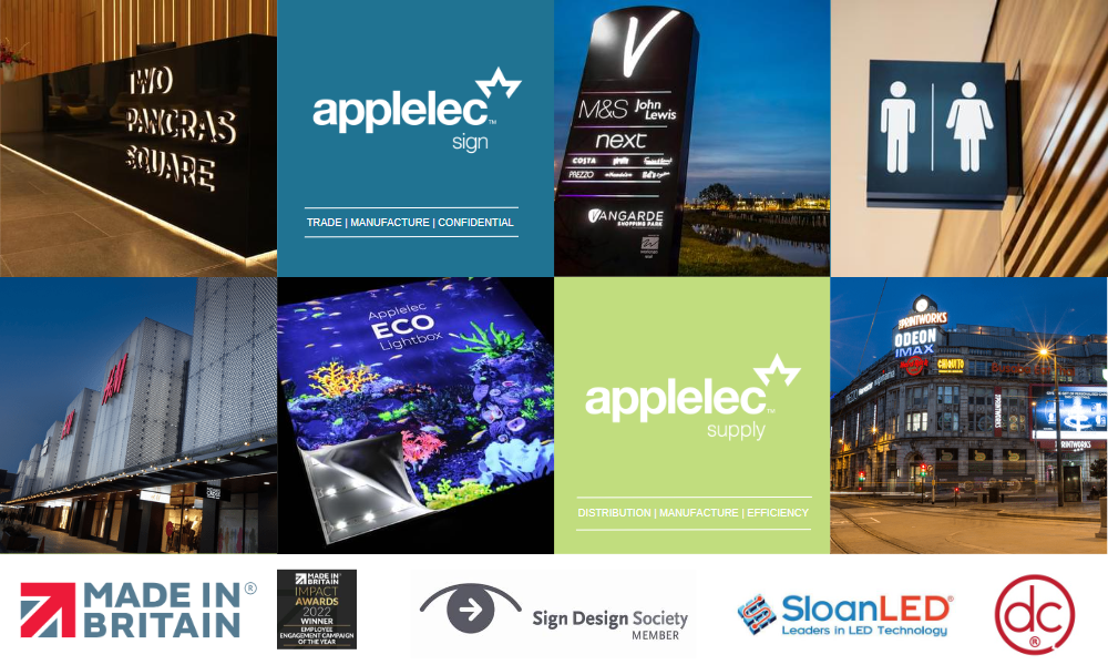 Applelec banner showing examples of their signage 