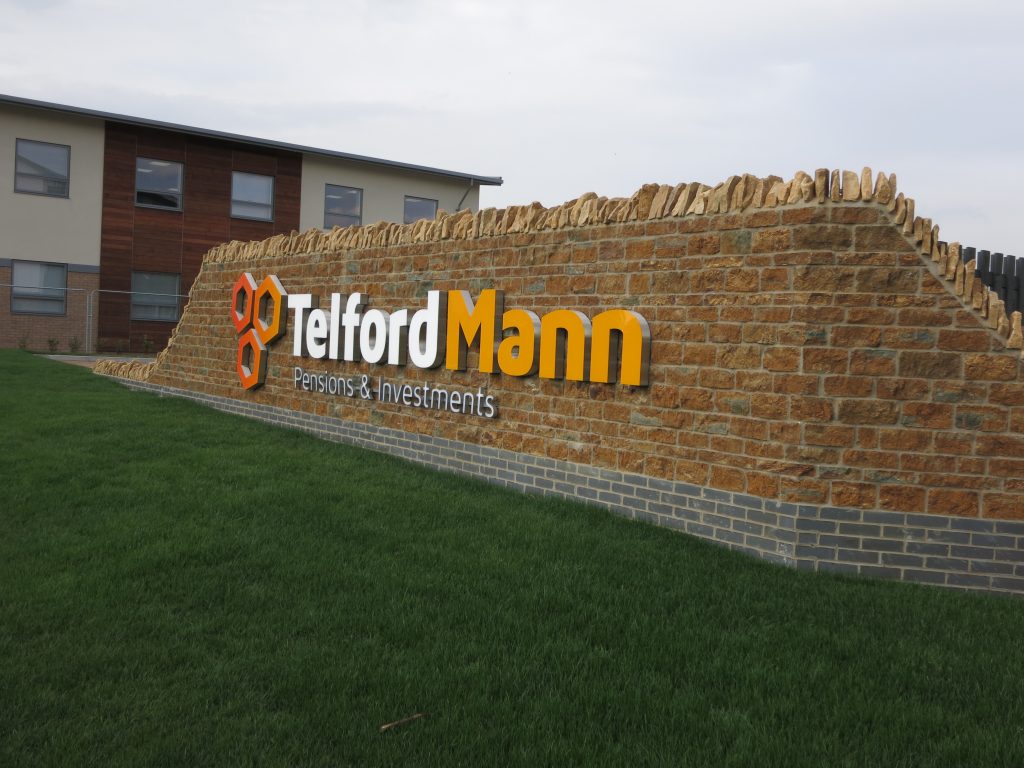 Astley manufactured external brand signage for Telford Mann office in Kettering Northants