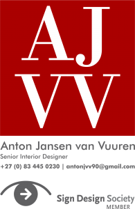 The logo (white type on red background) for Anton Jansen van Vuuren