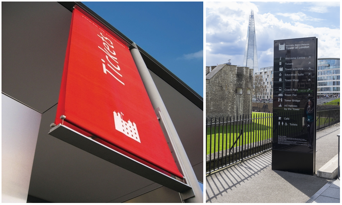 Composite image showing signage for Tower of London by ABG Design