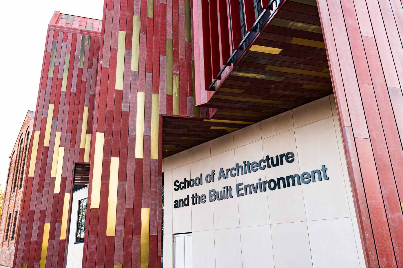 External view of the School of Architecture, signage by xsign
